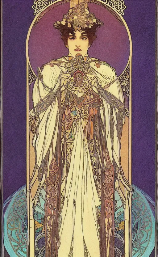 Prompt: the emperor, tarot, beautiful border, by alfons maria mucha, highly detailded