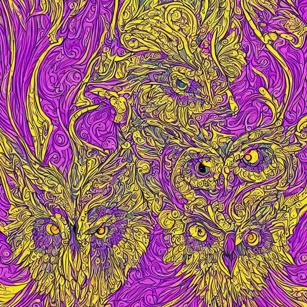 Image similar to Owl head in the style of art nouveau, colorful, detailed, hyper-detailed, fractals