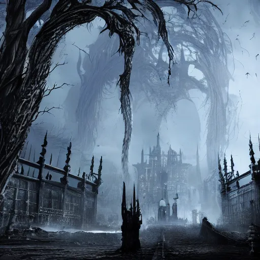 Prompt: an entirely unique area in bloodborne, highly detailed concept art, stunning, screenshot