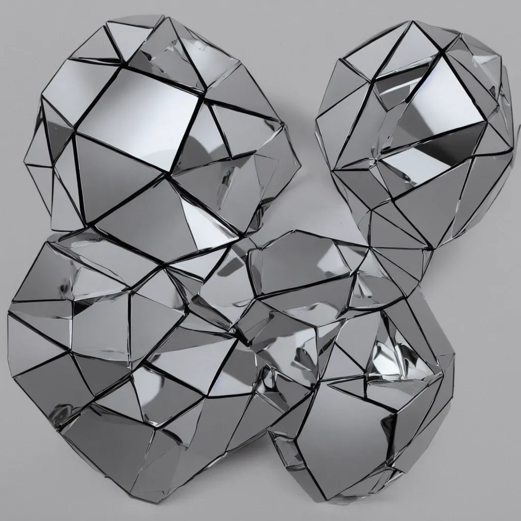 Prompt: product photo of a dodecahedron made of one way mirrors