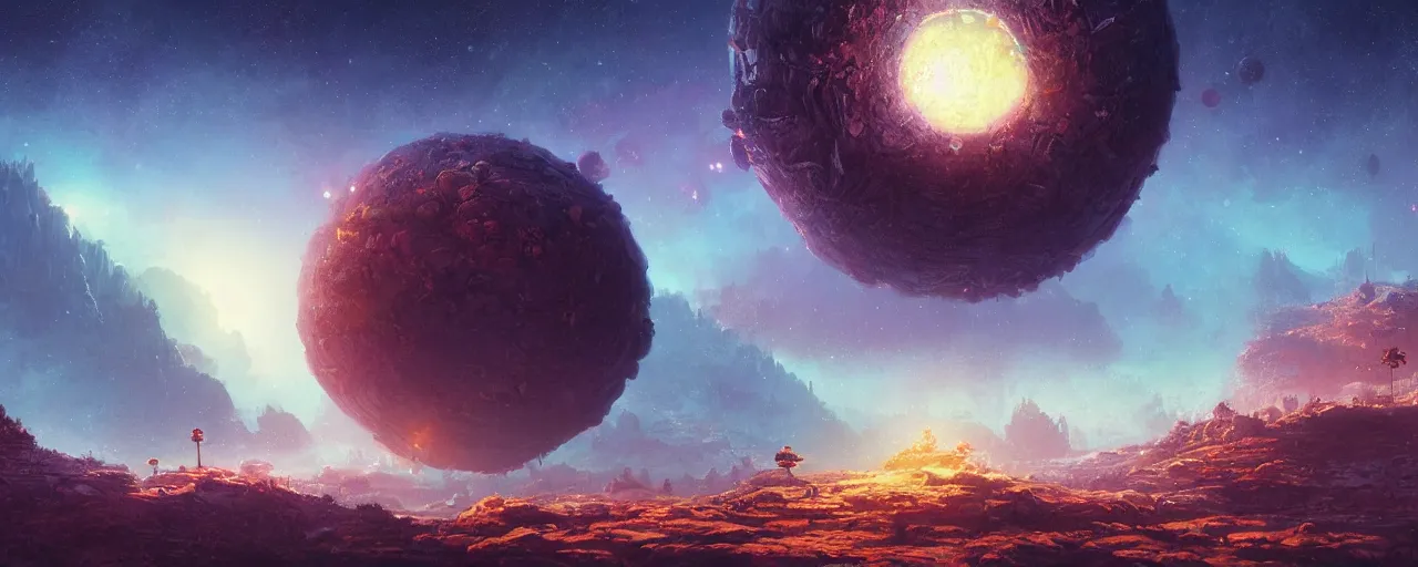 Image similar to ” outer planet landscape, [ cinematic, detailed, epic, widescreen, opening, establishing, mattepainting, photorealistic, realistic textures, octane render, art by paul lehr ] ”