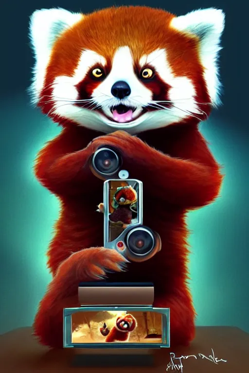 Image similar to red panda playing xbox one, animation pixar style, by pendleton ward, magali villeneuve, artgerm, rob rey and kentaro miura style, golden ratio, trending on art station