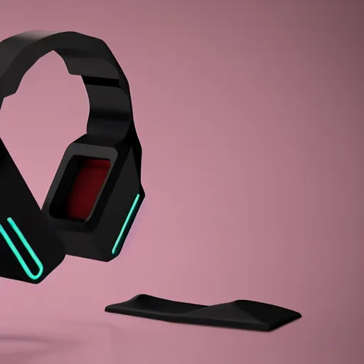 Image similar to headphone stand, futuristic, techno, cyberpunk, product design, 3 d render, concept, fun, swag