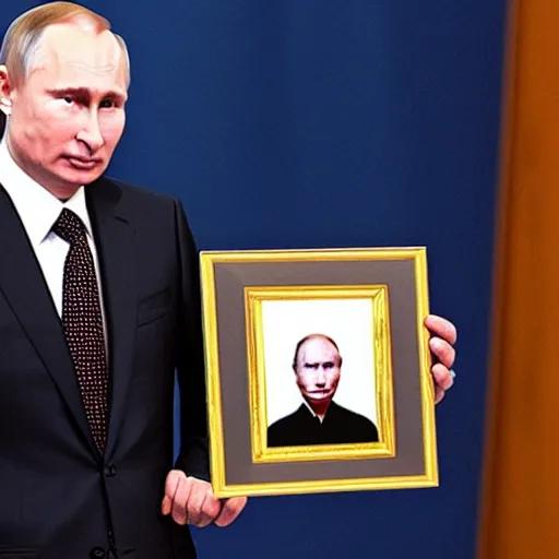 Image similar to putin is holding a picture of putin holding a portrait of putin