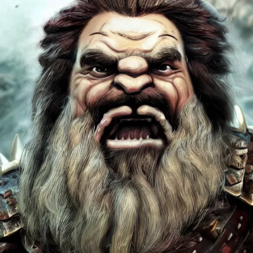 Image similar to a fantasy cinematic close up shot of a dwarf berserker, warhammer, dnd, last stand