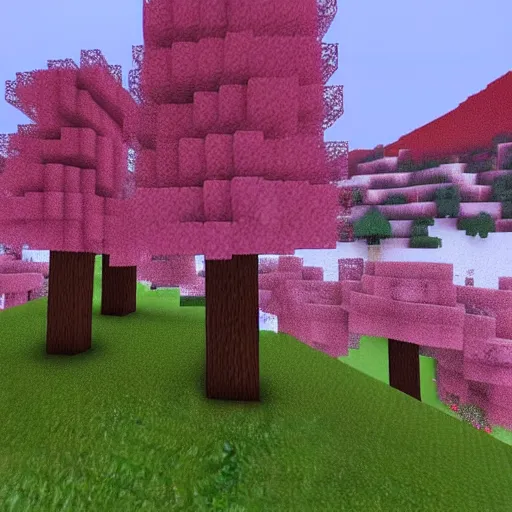 Image similar to beautiful landscape of a sakura forest on a mountain in minecraft