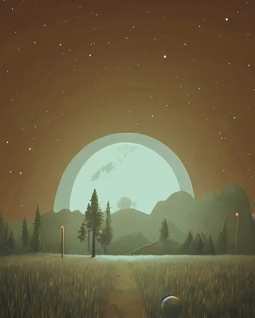 Image similar to beautiful painting of a serene moon at night, art by mike winkelmann, sky night, illustration, highly detailed, simple, smooth and clean vector curves, no jagged lines, vector art, smooth, artstation