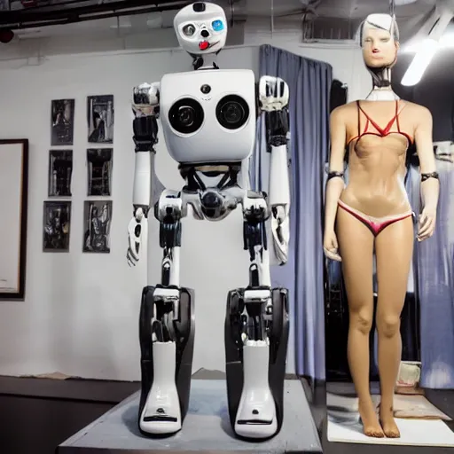 Image similar to a room where supermodel robot parts come alive