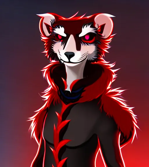 Image similar to furry - male - red - black - weasel - necromancer - fursona uhd ue 5 visual novel pc game expressions