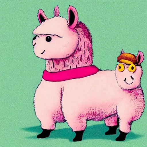 Image similar to pink alpaca wearing a tuxedo by Hayao Miyazaki and Tsubaki Izumi, beautiful, colorful