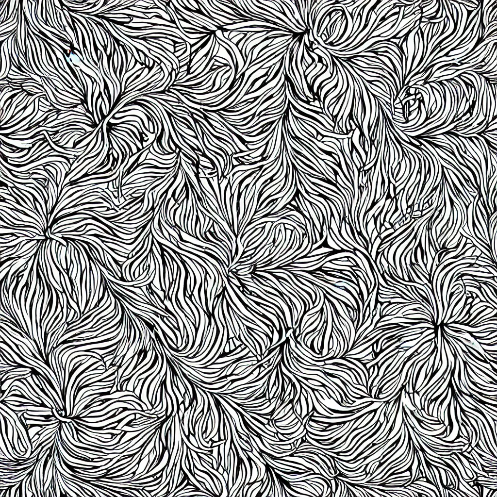 Image similar to seamless pattern of psychedelic roots. black and white, drawing, white background, seamless, ornament.