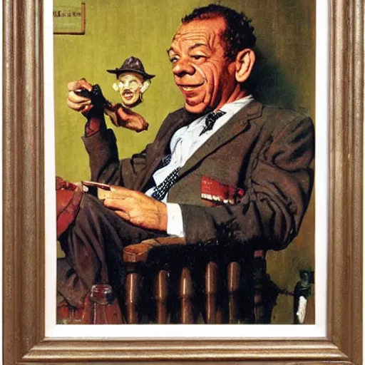 Prompt: Sid James painted by norman rockwell