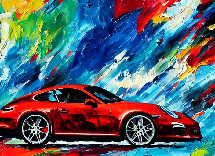 Image similar to abstract impasto advertising illustration painting for porsche