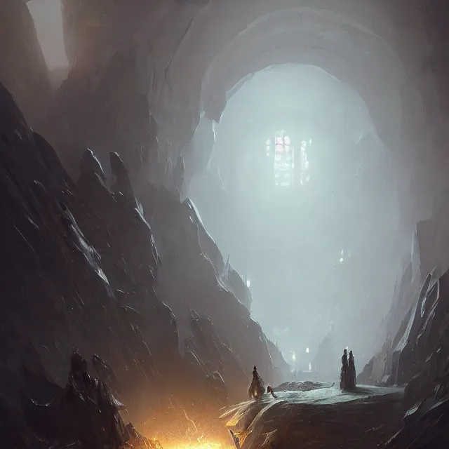 Image similar to a painting of the entrance to the void by greg rutkowski, dark fantasy art, high detail, trending on artstation