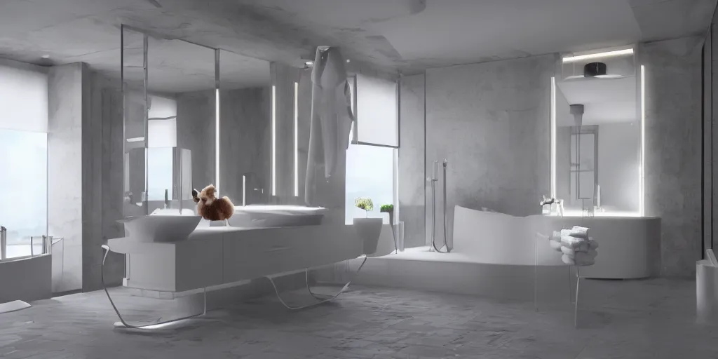 Prompt: modern bathroom but everything is furry, sharp focus, hyper realistic, realistic, hdr, hd, unreal engine, 4 k