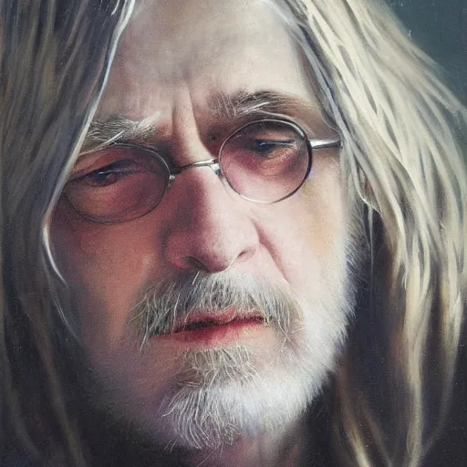 Image similar to UHD tonalism painting of an elderly, old Kurt Cobain, by Antonio Caparo and Ferdinand Knab and Greg Rutkowski, UHD, photorealistic, trending on artstation, trending on deviantart