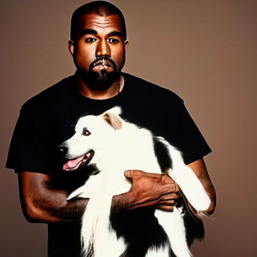 Image similar to Kanye West holding a Border Collie for a 1990s sitcom tv show, Studio Photograph, portrait C 12.0