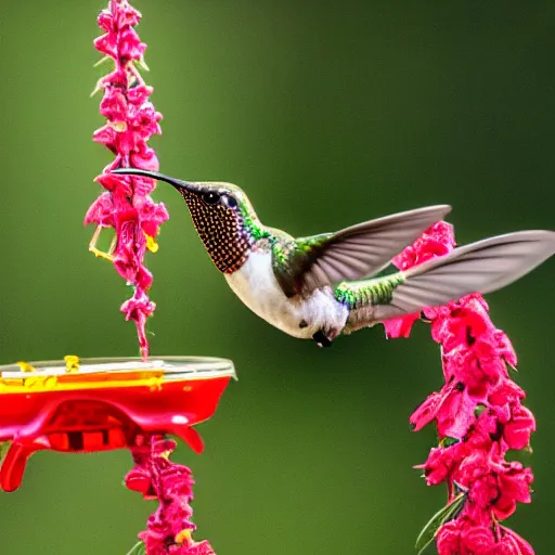 Image similar to a realistic photo of a hummingbird making honey out of worms