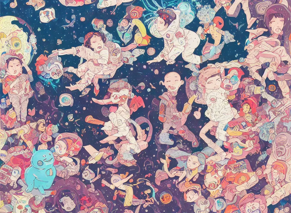 Prompt: the astral traveler, hikari shimoda, james jean, ca chou, cosmic, manga, editorial illustration