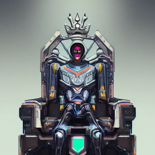 Image similar to Highly detailed digital painting of sci-fi futuristic AI king on robotic futuristic throne Trending on Artstation HQ, 4K, UHD, High quality, cyberpunk