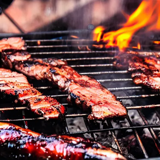 Image similar to portrait of people doing bbq under heavy rain, ultra realistic face detailed eyes