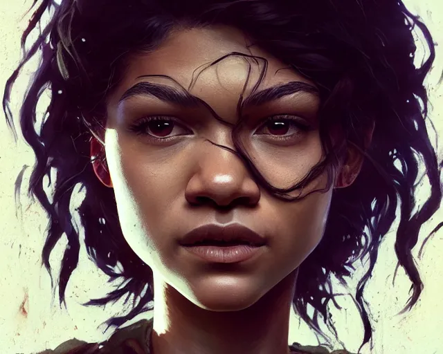 Prompt: highly detailed portrait of zendaya in the walking dead, stephen bliss, unreal engine, fantasy art by greg rutkowski, loish, rhads, ferdinand knab, makoto shinkai and lois van baarle, ilya kuvshinov, rossdraws, tom bagshaw, global illumination, radiant light, detailed and intricate environment