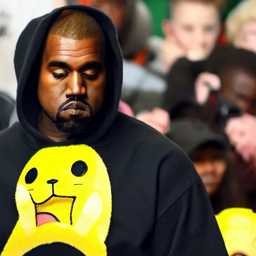 Prompt: kanye west in a pikachu hoody