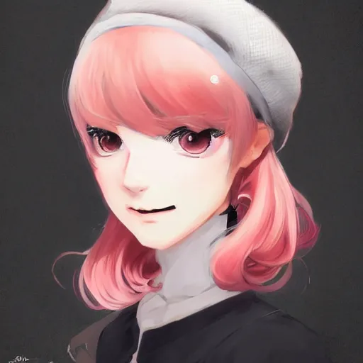 Image similar to anime portrait of an young European woman with short pink hair wearing a black French beret woman anime antagonist by Stanley Artgerm Lau, WLOP, Rossdraws, James Jean, Andrei Riabovitchev, Marc Simonetti, and Sakimichan, trending on artstation