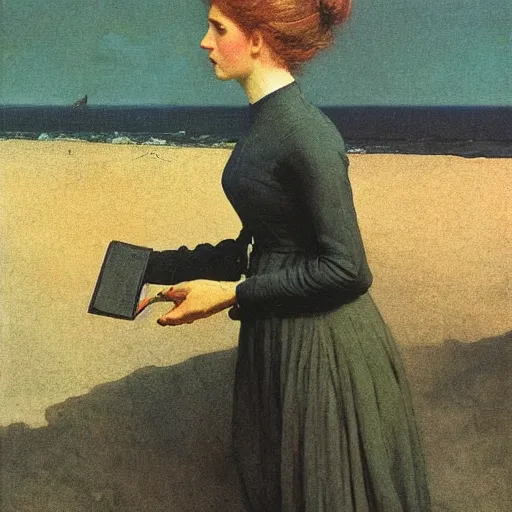 Image similar to A print. A rip in spacetime. Did this device in his hand open a portal to another dimension or reality?! autochrome by Winslow Homer, by Jeff Easley, by Albrecht Anker stunning, organic