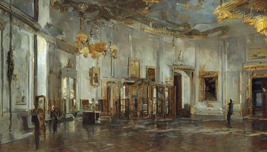 Prompt: artwork painting of the storefront building by eugene von guerard, ivan shishkin, john singer sargent