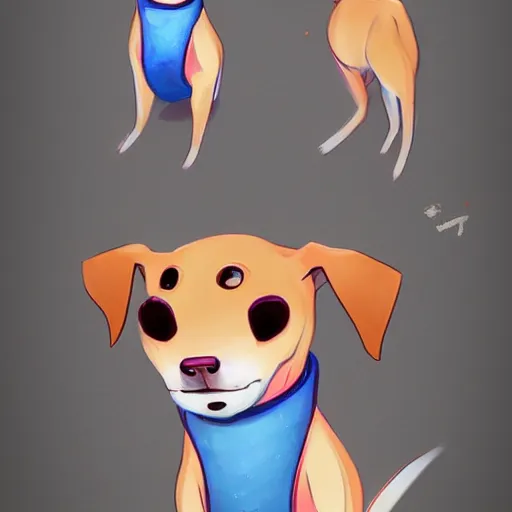 Prompt: A playful and fun-loving dog who loves nothing more than a good game of fetch or a belly rub. Despite their cheerful nature, they can't help but feel a little sad sometimes when they think about how their previous family abandoned them+happy+warm+artstation+concept art+smooth+rossdraws