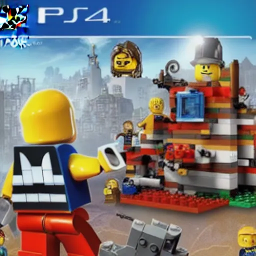 Prompt: a lego game for ps 4 called master builders, box art