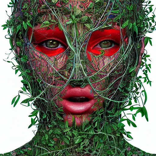 Prompt: the face of an incredibly beautiful pretty and elegant woman partially made of tomatoes vines and grass, an ultrafine detailed illustration by james jean, final fantasy, intricate linework, bright colors, behance contest winner, vanitas, angular, altermodern, unreal engine 5 highly rendered, global illumination, radiant light, detailed and intricate environment