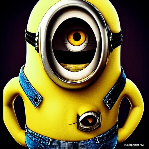 Image similar to “minion from despicable me in the style of h.r. giger”