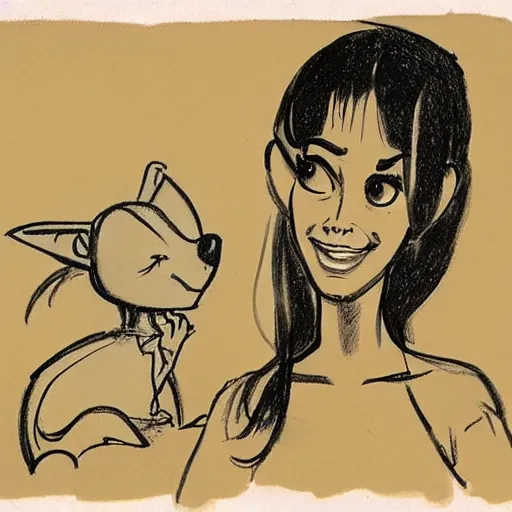 Image similar to milt kahl sketch of a cuban girl who looks like a squirrel as princess padme in star wars episode 3