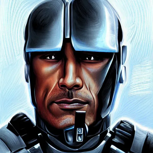 Prompt: dwayne johnson is robocop, digital painting, by bowater charlie, by delville jean