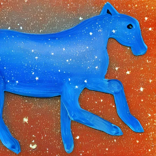 Image similar to a blue horse in space