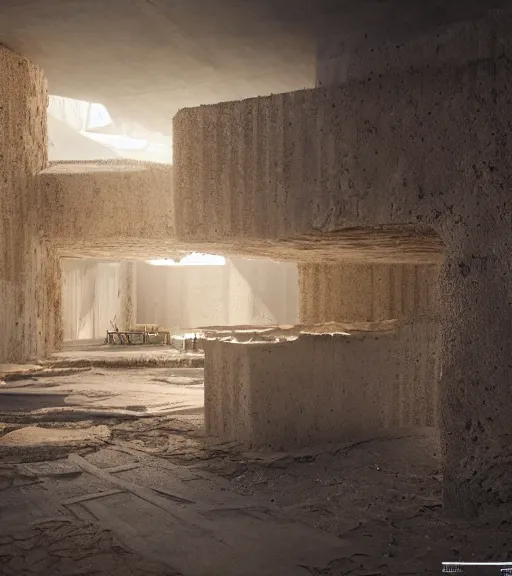 Image similar to desertic bioremediation white zumthor architecture, hyper realistic, ambient lighting, concept art, intricate, hyper detailed, trakovsky greatest scene, smooth, dynamic volumetric lighting, octane, raytrace, cinematic, high quality, high resolution, 4 k, cgsociety, rutkowski, gurney