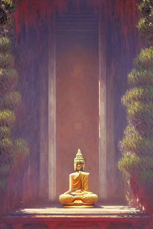 Image similar to temple. buddhism, impressionnisme, painting by greg rutkowski, artgerm, claude monet