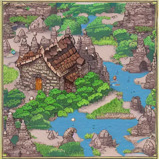 Image similar to A 520x520 detailed vector art presenting an aerial view of a cartoonish tavern by dungeondraft, Patreon content, containing tables and walls, HD, straigth lines, vector, grid, dnd map , map patreon, fantasy maps, foundry vtt, fantasy grounds, aerial view ,dungeondraft , tabletop, inkarnate, dugeondraft, roll20