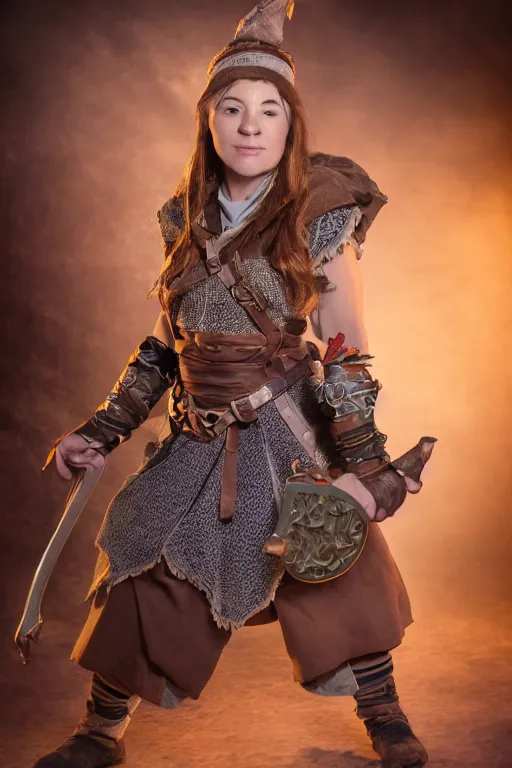 Image similar to a female DND dwarf, high resolution film still, 8k, HDR colors, cosplay, studio lighting