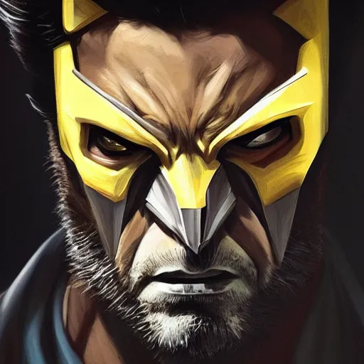 Image similar to wolverine in costume mask starring into the camera, fixed eyes, cinematic, surreal, dramatic lighting, face, detailed, intricate, elegant, highly detailed, digital painting, artstation, chalk, concept art, smooth, sharp focus, illustration, art by sam spratt,