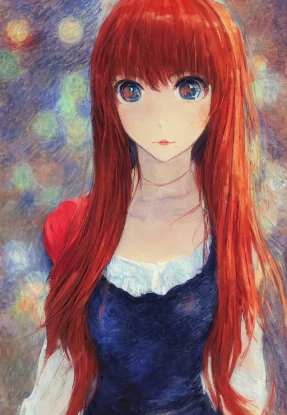 Prompt: close shot portrait of a teenage girl, a cute red outfit, tokyo anime scene, very anime in impressionist style, anime trending artwork, anime painter studio, by claude monet