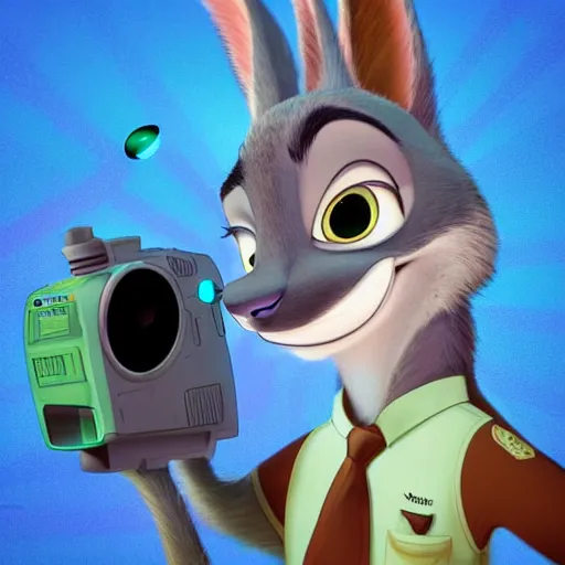 Image similar to “portrait of a cartoon animal, zootopia movie style, pointing a laser gun at the camera, digital art, 4k, award winning”