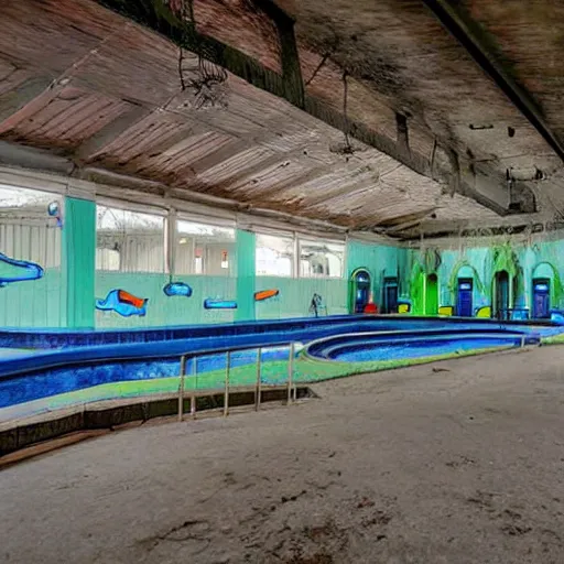 Prompt: a creepy empty abandoned indoors waterpark. craiglist photo.