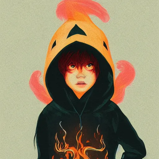 Prompt: portrait of a witch fire with hoodie by Sachin Teng and wlop