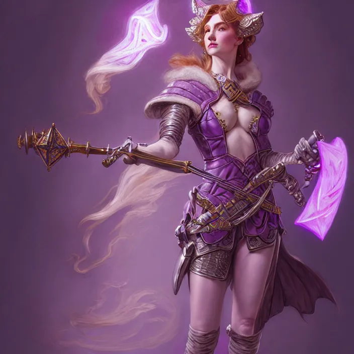 Image similar to d & d bard with her lilac leather armor, volumetric lighting, fantasy, intricate, elegant, highly detailed, lifelike, photorealistic, digital painting, artstation, fox ears illustration, concept art, sharp focus, by john collier and albert aublet and krenz cushart and artem demura and alphonse mucha