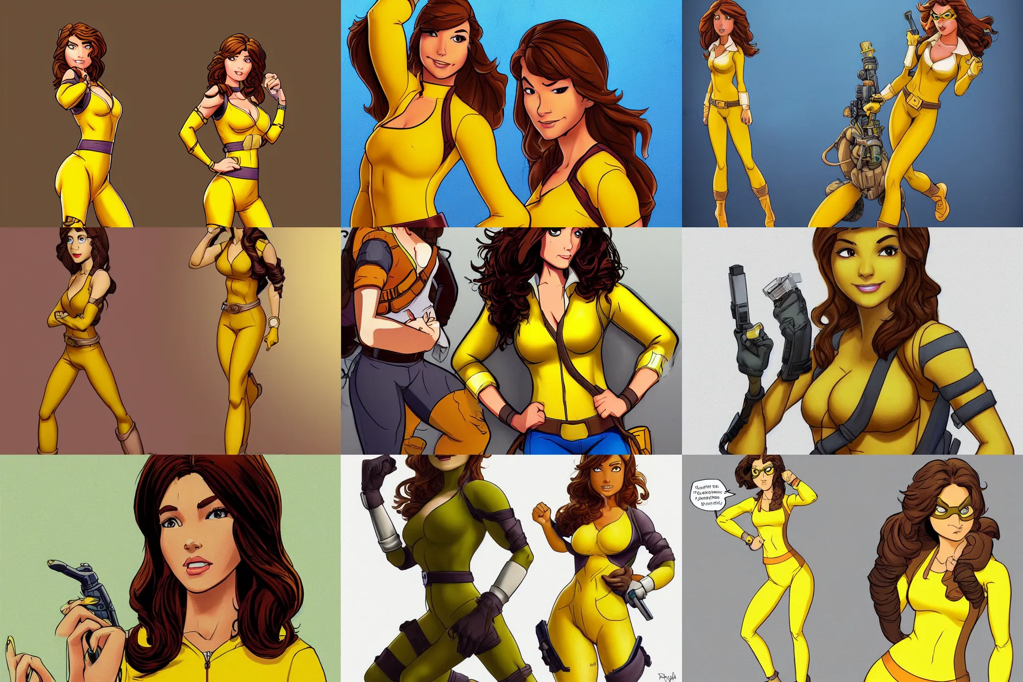 Image similar to beautiful and strong brown hair female reporter in a yellow jumpsuit character april o ’ neil from animated series teenage mutant ninja turtles ( tmnt 1 9 8 7 ) _ dramatic _ intricate _ elegant _ highly _ detailed _ digital _ painting _ artstation _ concept _ art _ smooth _ sharp _ focus _ illustration