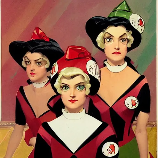 Image similar to portrait of the powerpuff girls, by j. c. leyendecker