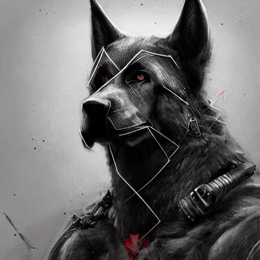 Image similar to a wounded humanoid german shepherd beast - man in military style, sitting on the bed, highly detailed portrait, digital painting, artstation, concept art, smooth, sharp foccus ilustration, artstation